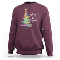 Christmas Sweatshirt Merry And Bright Colorful Xmas Tree - Wonder Print Shop