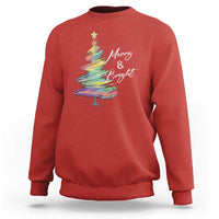 Christmas Sweatshirt Merry And Bright Colorful Xmas Tree - Wonder Print Shop
