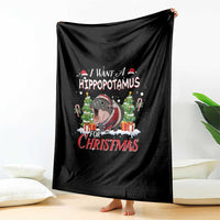Funny Moo Deng Christmas Throw Blanket I Want A Hippopotamus For Christmas Santa Baby Pygmy - Wonder Print Shop