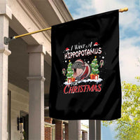 Funny Moo Deng Christmas Garden Flag I Want A Hippopotamus For Christmas Santa Baby Pygmy - Wonder Print Shop