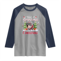 Funny Moo Deng Christmas Raglan Shirt I Want A Hippopotamus For Christmas Santa Baby Pygmy - Wonder Print Shop