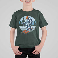 Funny Skiing Bigfoot Ski Winter Sport Yeti Snowboarder Skier T Shirt For Kid - Wonder Print Shop