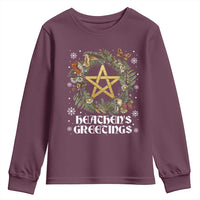 Heathens Greeting Youth Sweatshirt Pagan Christmas Wreath Yule Holiday - Wonder Print Shop