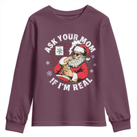 Funny Christmas Santa Ask Your Mom If I Am Real Youth Sweatshirt Dirty Xmas Santa Mom - Wonder Print Shop