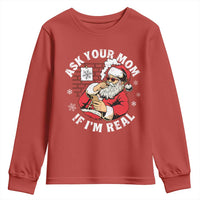 Funny Christmas Santa Ask Your Mom If I Am Real Youth Sweatshirt Dirty Xmas Santa Mom - Wonder Print Shop