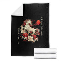 Japanese New Year 2026 Throw Blanket Year Of The Horse Botan Flower - Wonder Print Shop