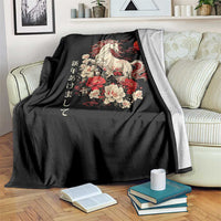 Japanese New Year 2026 Throw Blanket Year Of The Horse Botan Flower - Wonder Print Shop