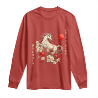 Japanese New Year 2026 Long Sleeve Shirt Year Of The Horse Botan Flower - Wonder Print Shop