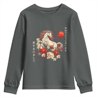 Japanese New Year 2026 Youth Sweatshirt Year Of The Horse Botan Flower - Wonder Print Shop