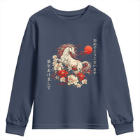 Japanese New Year 2026 Youth Sweatshirt Year Of The Horse Botan Flower - Wonder Print Shop