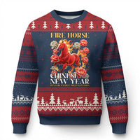 Year of The Fire Horse 2026 Ugly Christmas Sweater Chinese New Year Peony Flower - Wonder Print Shop
