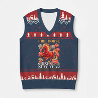 Year of The Fire Horse 2026 V-Neck Knit Sweater Vest Chinese New Year Peony Flower - Wonder Print Shop