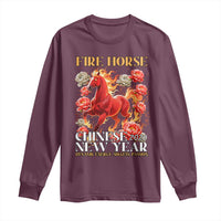 Year of The Fire Horse 2026 Long Sleeve Shirt Chinese New Year Peony Flower - Wonder Print Shop