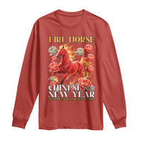 Year of The Fire Horse 2026 Long Sleeve Shirt Chinese New Year Peony Flower - Wonder Print Shop