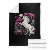 Japanese New Year 2026 Throw Blanket Year Of The Horse Sakura Cherry Blossom Shrine