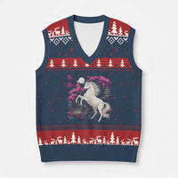 Japanese New Year 2026 V-Neck Knit Sweater Vest Year Of The Horse Sakura Cherry Blossom Shrine - Wonder Print Shop