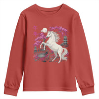 Japanese New Year 2026 Youth Sweatshirt Year Of The Horse Sakura Cherry Blossom Shrine - Wonder Print Shop