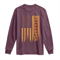 Beekeeping American Flag Honeycomb Honey Bees Beekeeper Long Sleeve Shirt