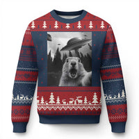 Funny Groundhog Selfie With Alien UFOs Weird Ground Hog Day Ugly Christmas Sweater - Wonder Print Shop