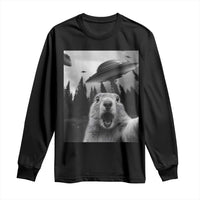 Funny Groundhog Selfie With Alien UFOs Weird Ground Hog Day Long Sleeve Shirt - Wonder Print Shop