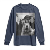 Funny Groundhog Selfie With Alien UFOs Weird Ground Hog Day Long Sleeve Shirt - Wonder Print Shop