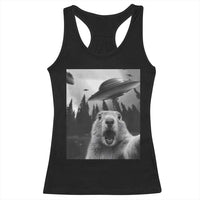Funny Groundhog Selfie With Alien UFOs Weird Ground Hog Day Racerback Tank Top - Wonder Print Shop