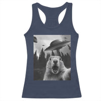 Funny Groundhog Selfie With Alien UFOs Weird Ground Hog Day Racerback Tank Top - Wonder Print Shop