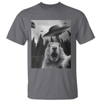 Funny Groundhog Selfie With Alien UFOs Weird Ground Hog Day T Shirt - Wonder Print Shop