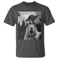 Funny Groundhog Selfie With Alien UFOs Weird Ground Hog Day T Shirt - Wonder Print Shop