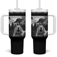 Funny Groundhog Selfie With Alien UFOs Weird Ground Hog Day Tumbler With Handle - Wonder Print Shop