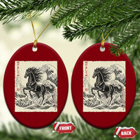 Japanese New Year 2026 Ceramic Ornament Year Of The Horse Tsunami Ukiyo e Art - Wonder Print Shop