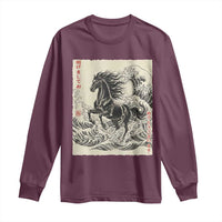 Japanese New Year 2026 Long Sleeve Shirt Year Of The Horse Tsunami Ukiyo e Art - Wonder Print Shop