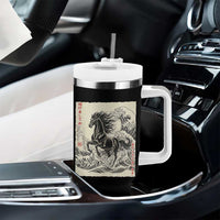 Japanese New Year 2026 Tumbler With Handle Year Of The Horse Tsunami Ukiyo e Art - Wonder Print Shop