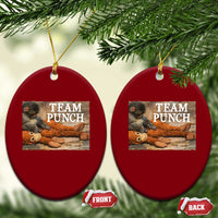 Team Punch Baby Monkey Plush Hugging Meme Ceramic Ornament