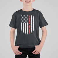 Personalized Firefighter T Shirt For Kid Custom Text Name Vintage American Flag Patriot Fireman Gift