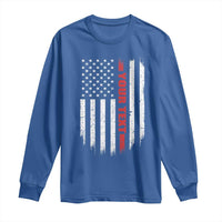 Personalized Firefighter Long Sleeve Shirt Custom Text Name Vintage American Flag Patriot Fireman Gift