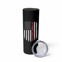 Personalized Firefighter Skinny Tumbler Custom Text Name Vintage American Flag Patriot Fireman Gift