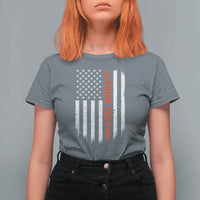 Personalized Firefighter T Shirt For Women Custom Text Name Vintage American Flag Patriot Fireman Gift
