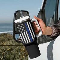 Personalized Police Tumbler With Handle Custom Text Name Vintage American Flag Law Enforcement Gift