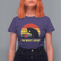 Funny Black Cat T Shirt For Women I Do What I Want Vintage Coffe Cup - Wonder Print Shop
