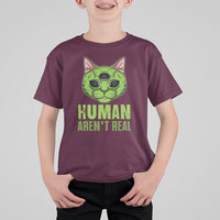 Funny Alien Cat T Shirt For Kid Human Aren't Real Cute Mythical Creature - Wonder Print Shop