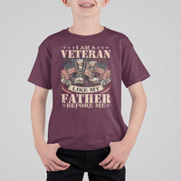 I Am A Veteran Like My Father Before Me T Shirt For Kid Vintage American Flag