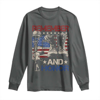 Remember And Honor Long Sleeve Shirt Memorial Day Veteran Boots American Flag