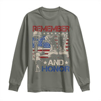 Remember And Honor Long Sleeve Shirt Memorial Day Veteran Boots American Flag