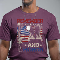 Remember And Honor T Shirt Memorial Day Veteran Boots American Flag