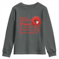 I Wear A Little Poppy Memorial Day Youth Sweatshirt Veterans Day USA Red Poppy Flower