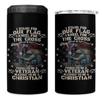 I Stand For Our Flag I Kneel For The Cross Proud Christian Veteran 4 in 1 Can Cooler Tumbler