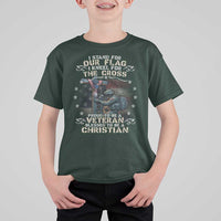 I Stand For Our Flag I Kneel For The Cross Proud Christian Veteran T Shirt For Kid