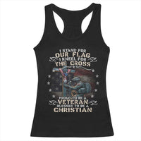 I Stand For Our Flag I Kneel For The Cross Proud Christian Veteran Racerback Tank Top