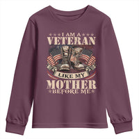 I Am A Veteran Like My Mother Before Me Youth Sweatshirt Vintage American Flag - Wonder Print Shop